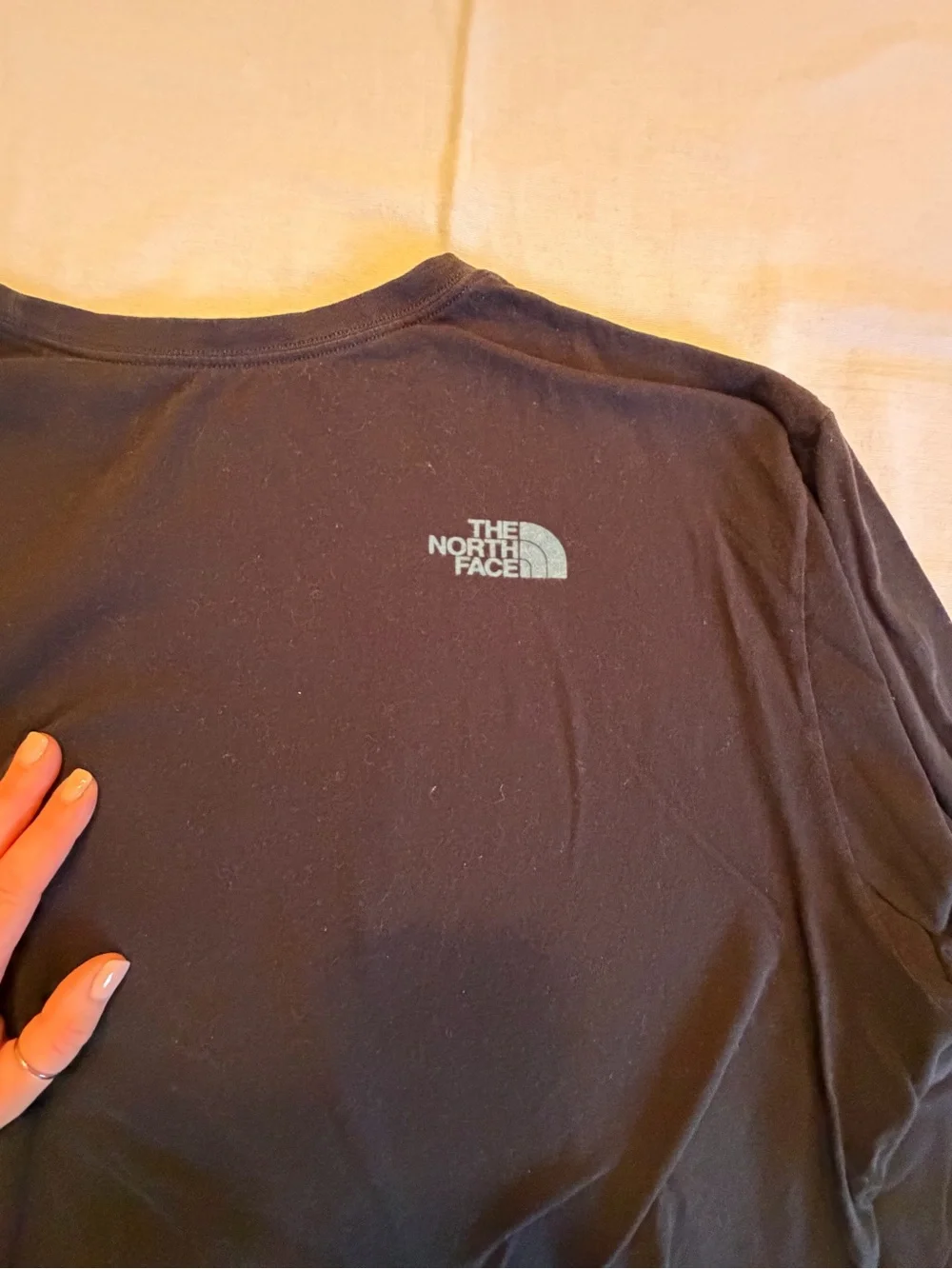 The North Face Black Long Sleeve Logo Tee with Blue Accent